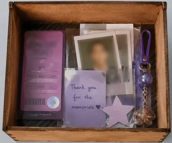 Example contents inside 145 × 110 × 70 mm Fan Vault, blurred for privacy